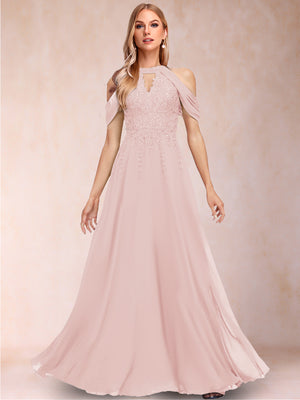 A-Line/Princess Cold Shoulder Short Sleeves Mother of the Bride Dresses with Applique