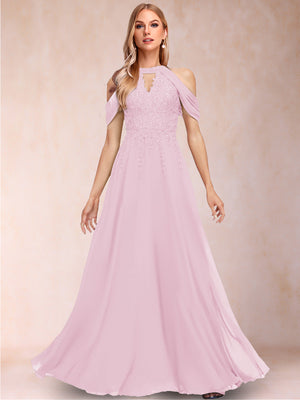 A-Line/Princess Cold Shoulder Short Sleeves Mother of the Bride Dresses with Applique