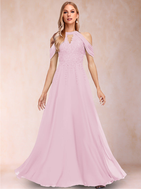 A-Line/Princess Cold Shoulder Short Sleeves Mother of the Bride Dresses with Applique