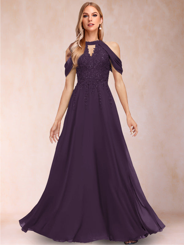 A-Line/Princess Cold Shoulder Short Sleeves Mother of the Bride Dresses with Applique