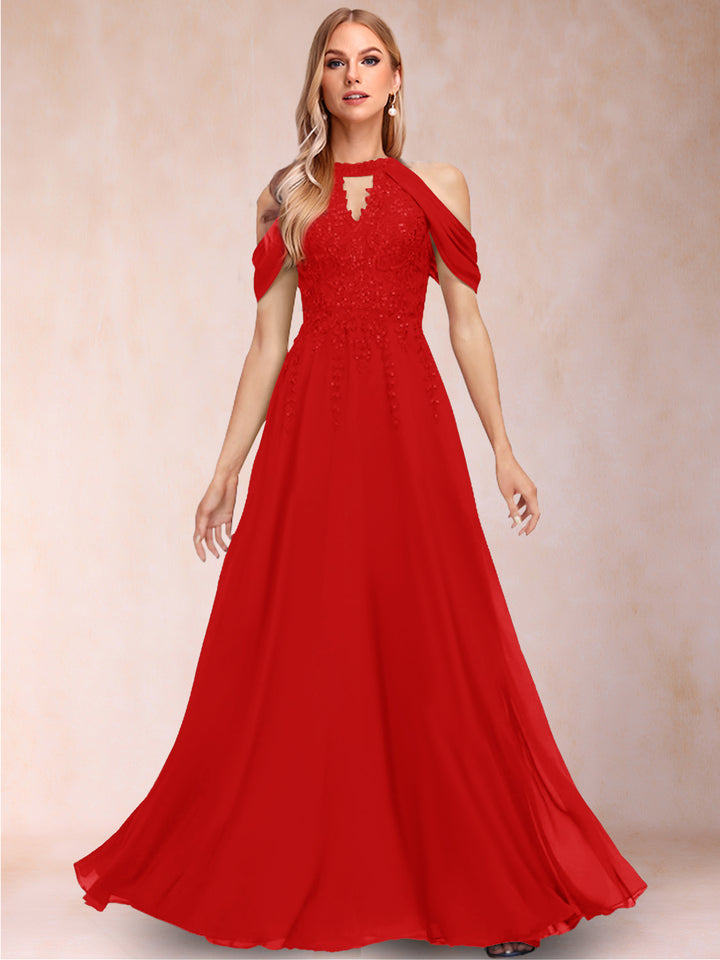 A-Line/Princess Cold Shoulder Short Sleeves Mother of the Bride Dresses with Applique