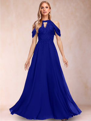 A-Line/Princess Cold Shoulder Short Sleeves Mother of the Bride Dresses with Applique