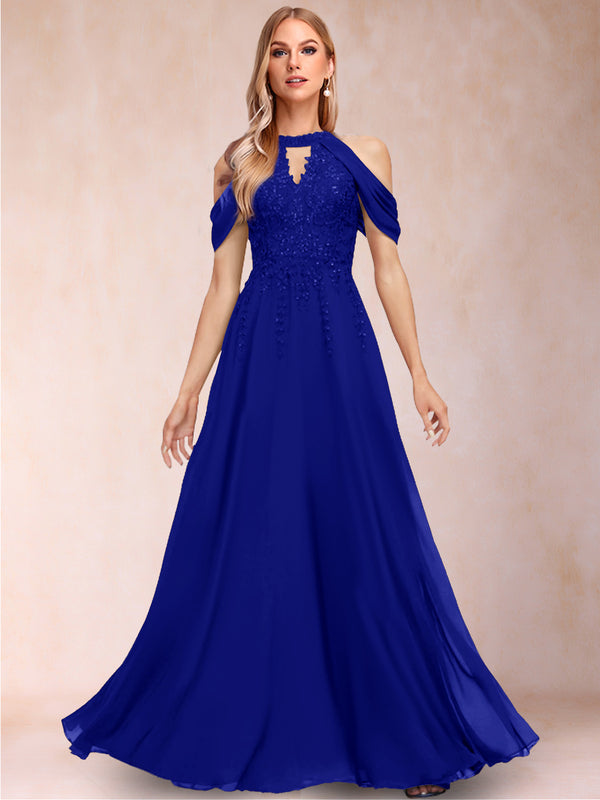 A-Line/Princess Cold Shoulder Short Sleeves Mother of the Bride Dresses with Applique