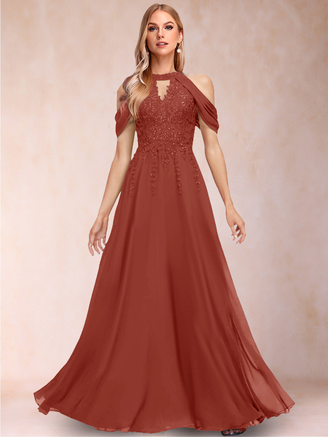 A-Line/Princess Cold Shoulder Short Sleeves Mother of the Bride Dresses with Applique
