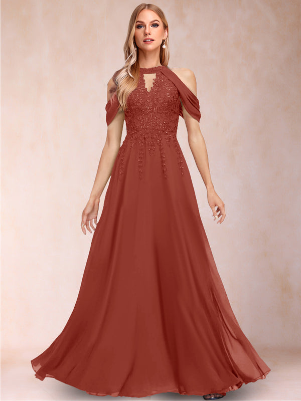 A-Line/Princess Cold Shoulder Short Sleeves Mother of the Bride Dresses with Applique