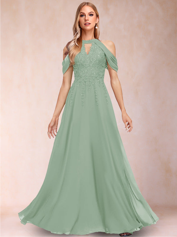 A-Line/Princess Cold Shoulder Short Sleeves Mother of the Bride Dresses with Applique