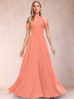 A-Line/Princess Cold Shoulder Short Sleeves Mother of the Bride Dresses with Applique