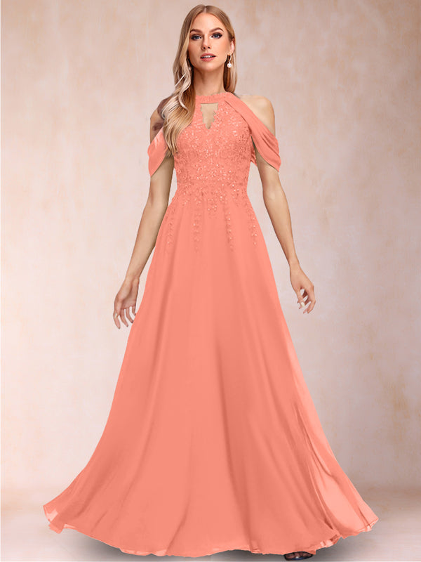 A-Line/Princess Cold Shoulder Short Sleeves Mother of the Bride Dresses with Applique