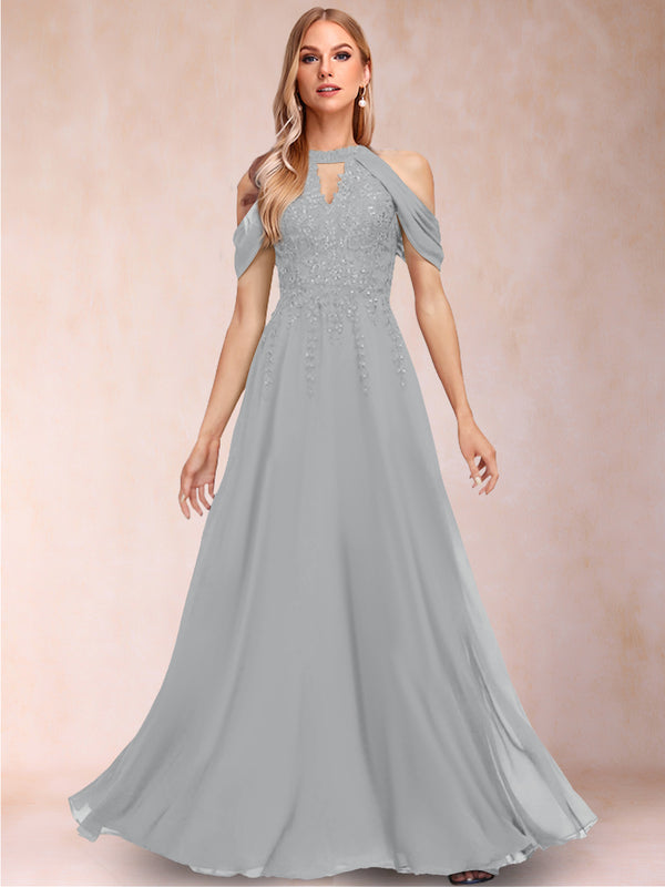 A-Line/Princess Cold Shoulder Short Sleeves Mother of the Bride Dresses with Applique