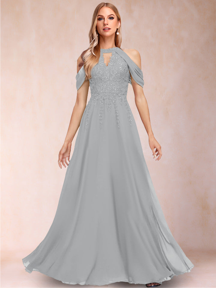 A-Line/Princess Cold Shoulder Short Sleeves Mother of the Bride Dresses with Applique