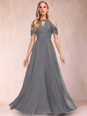 A-Line/Princess Cold Shoulder Short Sleeves Mother of the Bride Dresses with Applique