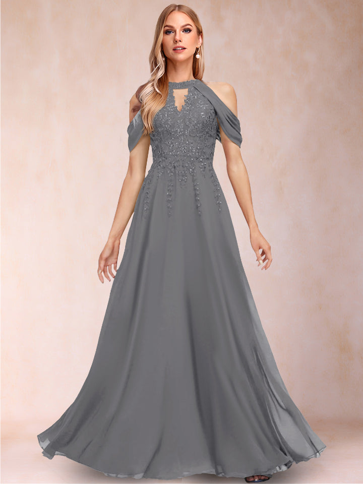 A-Line/Princess Cold Shoulder Short Sleeves Mother of the Bride Dresses with Applique