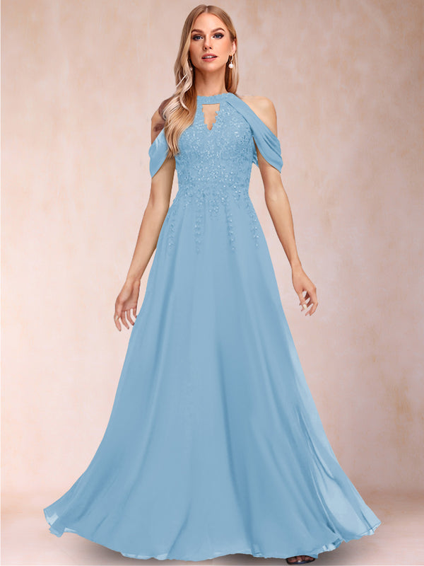 A-Line/Princess Cold Shoulder Short Sleeves Mother of the Bride Dresses with Applique