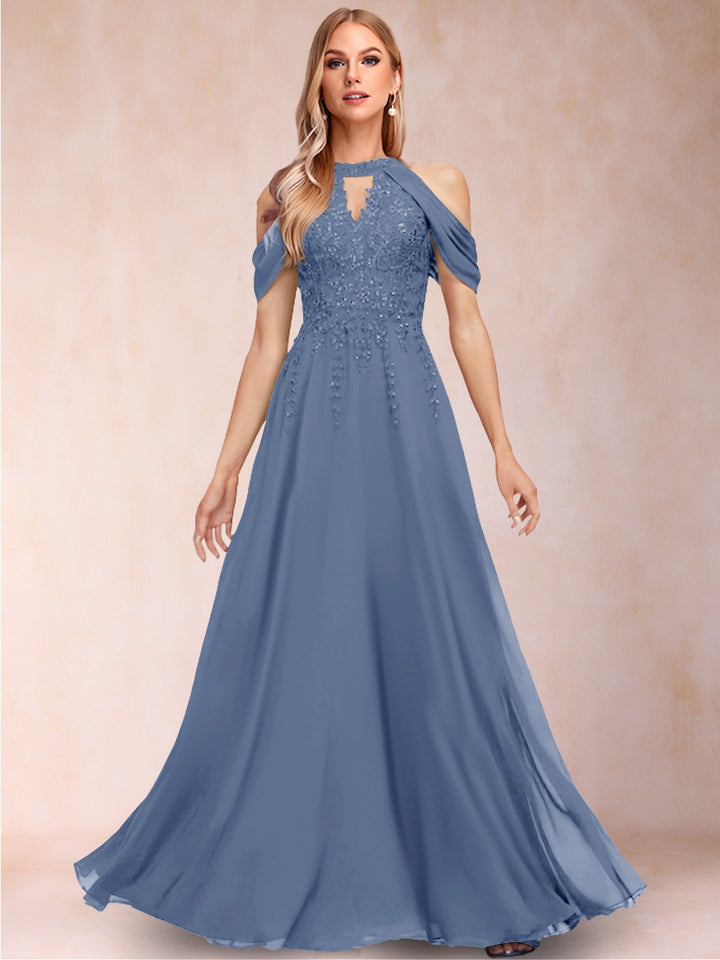 A-Line/Princess Cold Shoulder Short Sleeves Mother of the Bride Dresses with Applique