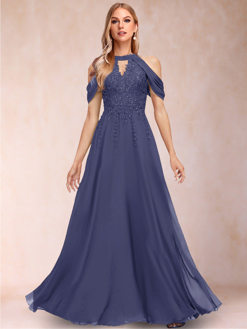 A-Line/Princess Cold Shoulder Short Sleeves Mother of the Bride Dresses with Applique