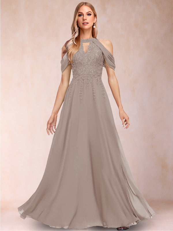 A-Line/Princess Cold Shoulder Short Sleeves Mother of the Bride Dresses with Applique