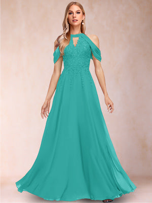 A-Line/Princess Cold Shoulder Short Sleeves Mother of the Bride Dresses with Applique