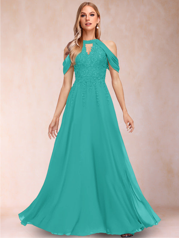 A-Line/Princess Cold Shoulder Short Sleeves Mother of the Bride Dresses with Applique