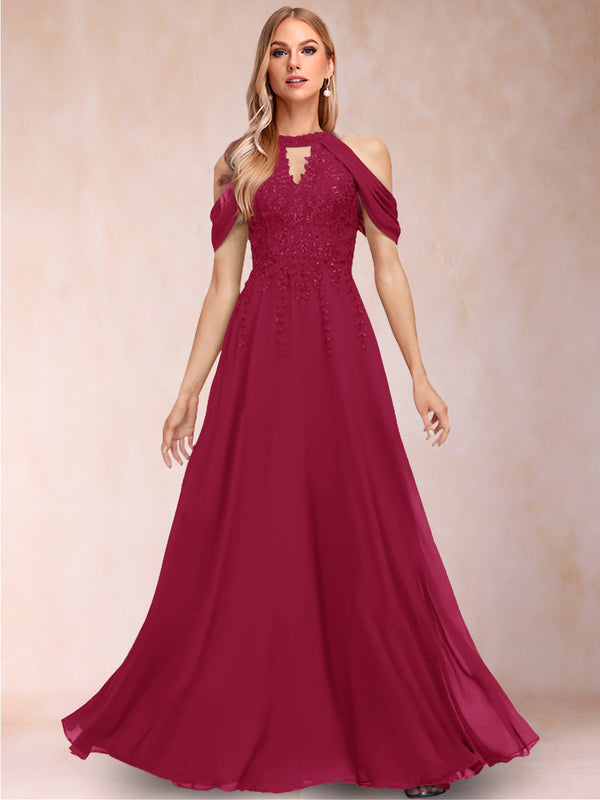 A-Line/Princess Cold Shoulder Short Sleeves Mother of the Bride Dresses with Applique