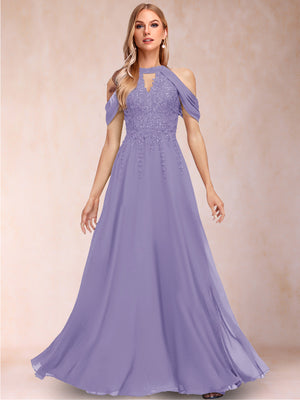 A-Line/Princess Cold Shoulder Short Sleeves Mother of the Bride Dresses with Applique