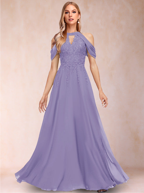 A-Line/Princess Cold Shoulder Short Sleeves Mother of the Bride Dresses with Applique