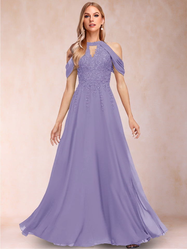 A-Line/Princess Cold Shoulder Short Sleeves Mother of the Bride Dresses with Applique