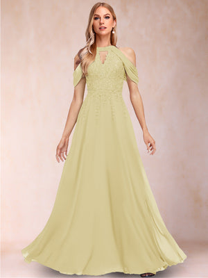 A-Line/Princess Cold Shoulder Short Sleeves Mother of the Bride Dresses with Applique