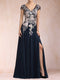 A-Line/Princess V-Neck Short Sleeves Mother of the Bride Dresses with Applique