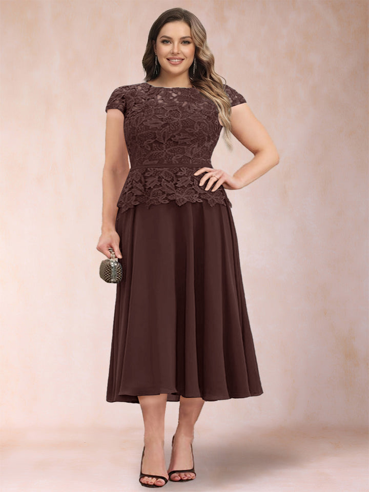 A-Line/Princess Chiffon Scoop Short Sleeves Plus Size Mother of the Bride Dresses with Applique