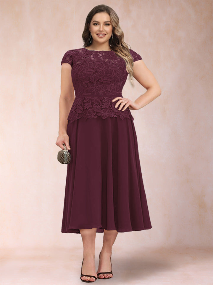 A-Line/Princess Chiffon Scoop Short Sleeves Plus Size Mother of the Bride Dresses with Applique