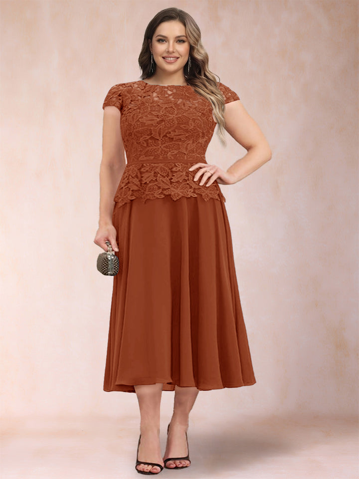 A-Line/Princess Chiffon Scoop Short Sleeves Plus Size Mother of the Bride Dresses with Applique