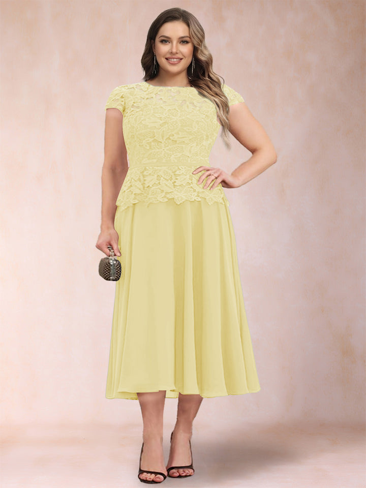 A-Line/Princess Chiffon Scoop Short Sleeves Plus Size Mother of the Bride Dresses with Applique