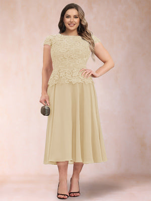 A-Line/Princess Chiffon Scoop Short Sleeves Plus Size Mother of the Bride Dresses with Applique