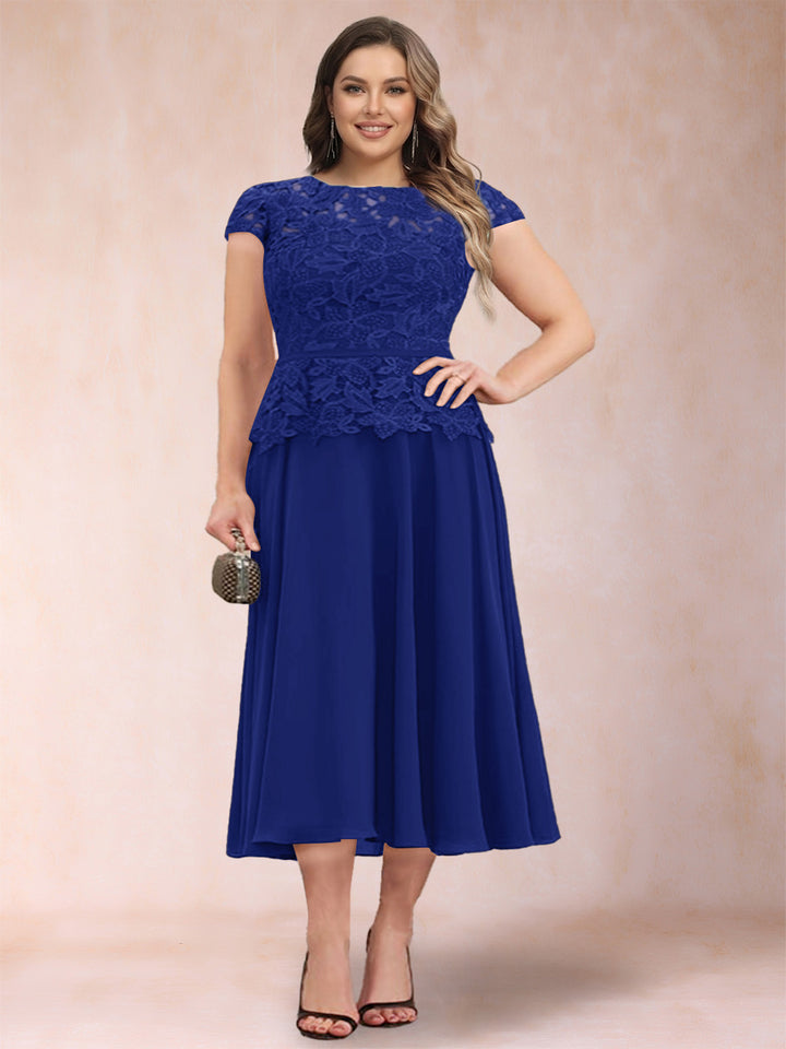 A-Line/Princess Chiffon Scoop Short Sleeves Plus Size Mother of the Bride Dresses with Applique