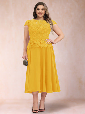 A-Line/Princess Chiffon Scoop Short Sleeves Plus Size Mother of the Bride Dresses with Applique