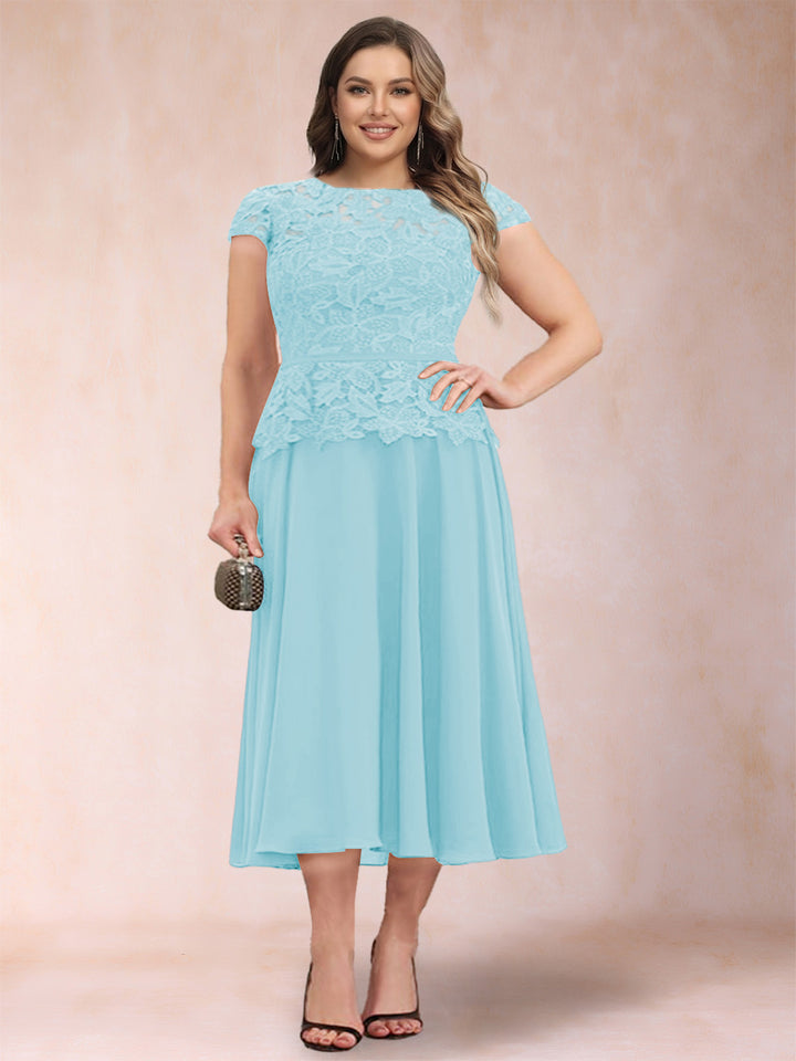 A-Line/Princess Chiffon Scoop Short Sleeves Plus Size Mother of the Bride Dresses with Applique