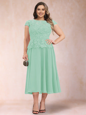 A-Line/Princess Chiffon Scoop Short Sleeves Plus Size Mother of the Bride Dresses with Applique