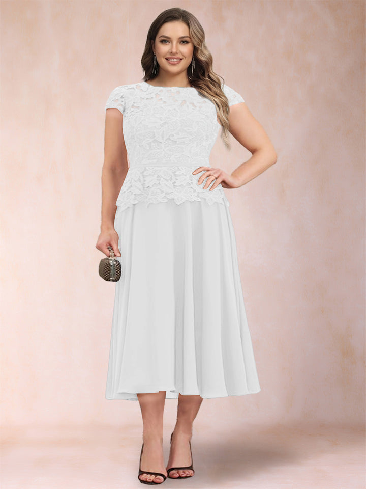 A-Line/Princess Chiffon Scoop Short Sleeves Plus Size Mother of the Bride Dresses with Applique