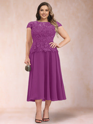 A-Line/Princess Chiffon Scoop Short Sleeves Plus Size Mother of the Bride Dresses with Applique