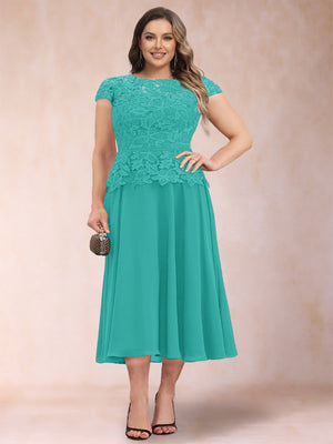 A-Line/Princess Chiffon Scoop Short Sleeves Plus Size Mother of the Bride Dresses with Applique