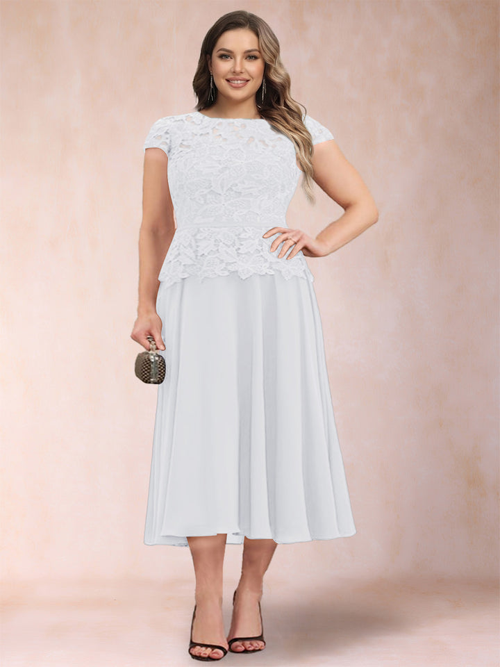A-Line/Princess Chiffon Scoop Short Sleeves Plus Size Mother of the Bride Dresses with Applique