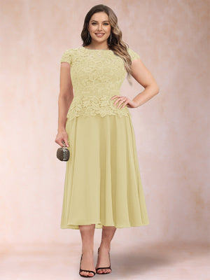 A-Line/Princess Chiffon Scoop Short Sleeves Plus Size Mother of the Bride Dresses with Applique