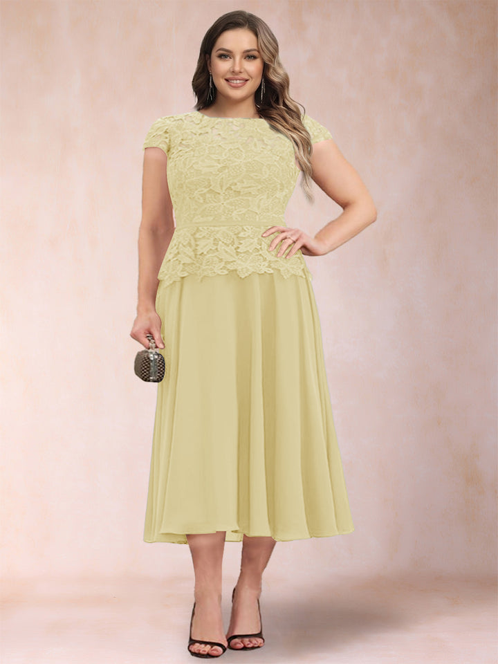 A-Line/Princess Chiffon Scoop Short Sleeves Plus Size Mother of the Bride Dresses with Applique