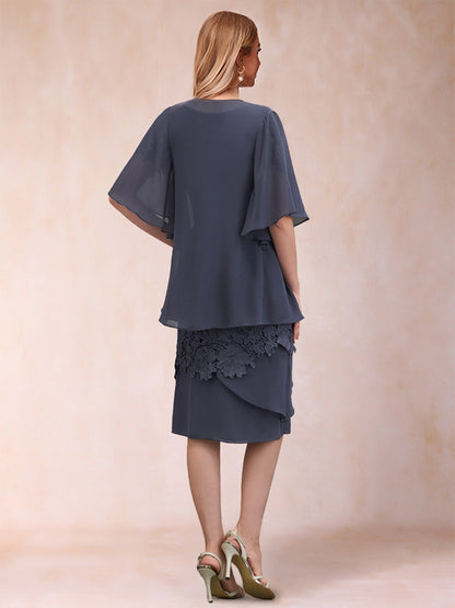 Sheath/Column Scoop Half Sleeves 2 Pieces Mother of the Bride Dresses with Applique & Jacket