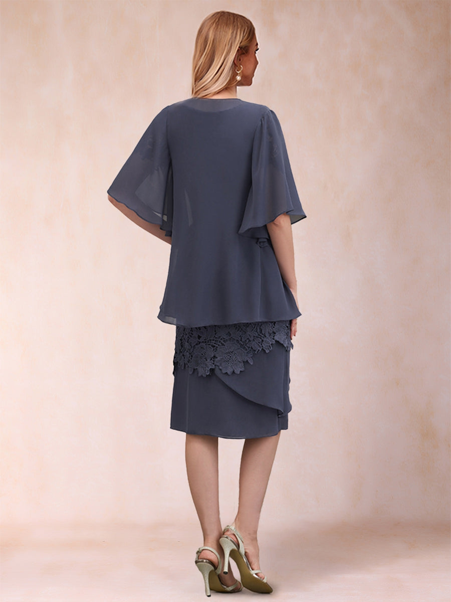 Sheath/Column Scoop Half Sleeves 2 Pieces Mother of the Bride Dresses with Applique & Jacket