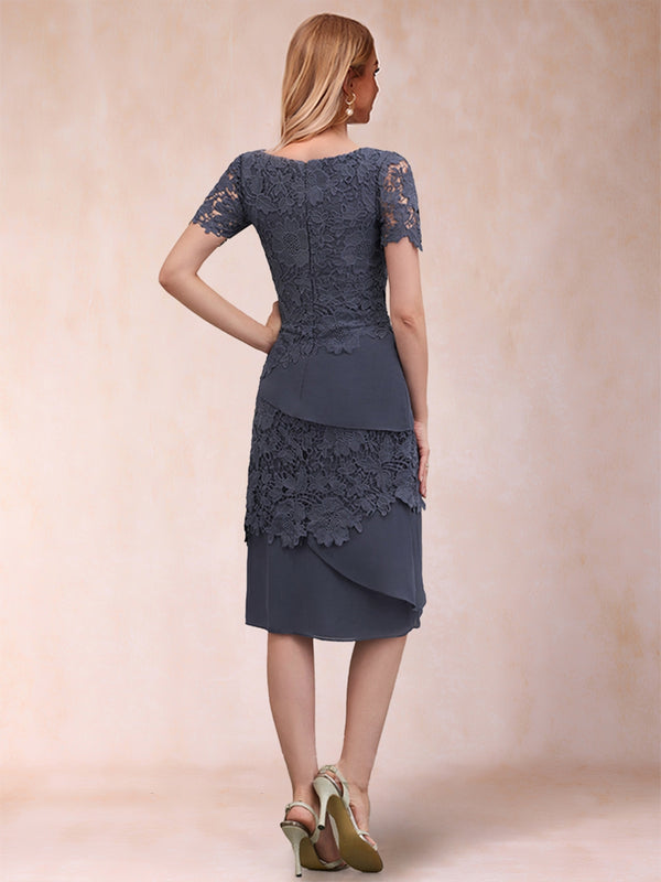 Sheath/Column Scoop Half Sleeves 2 Pieces Mother of the Bride Dresses with Applique & Jacket