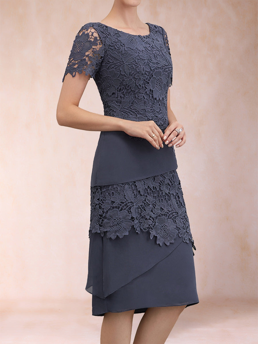 Sheath/Column Scoop Half Sleeves 2 Pieces Mother of the Bride Dresses with Applique &amp; Jacket