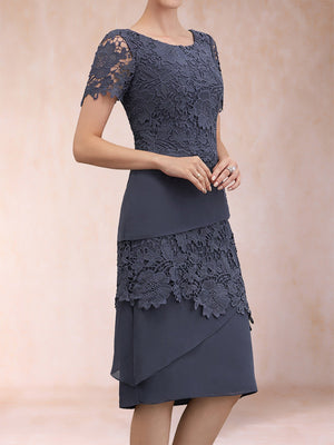 Sheath/Column Scoop Half Sleeves 2 Pieces Mother of the Bride Dresses with Applique & Jacket