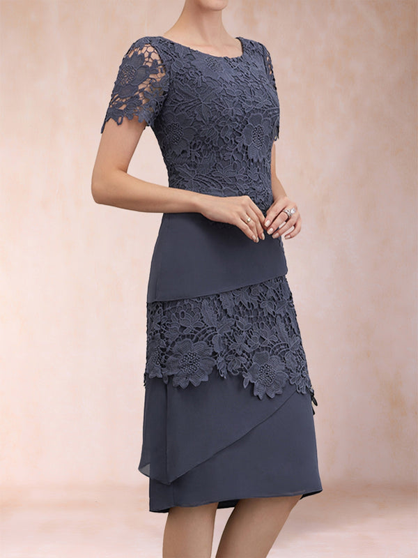 Sheath/Column Scoop Half Sleeves 2 Pieces Mother of the Bride Dresses with Applique & Jacket