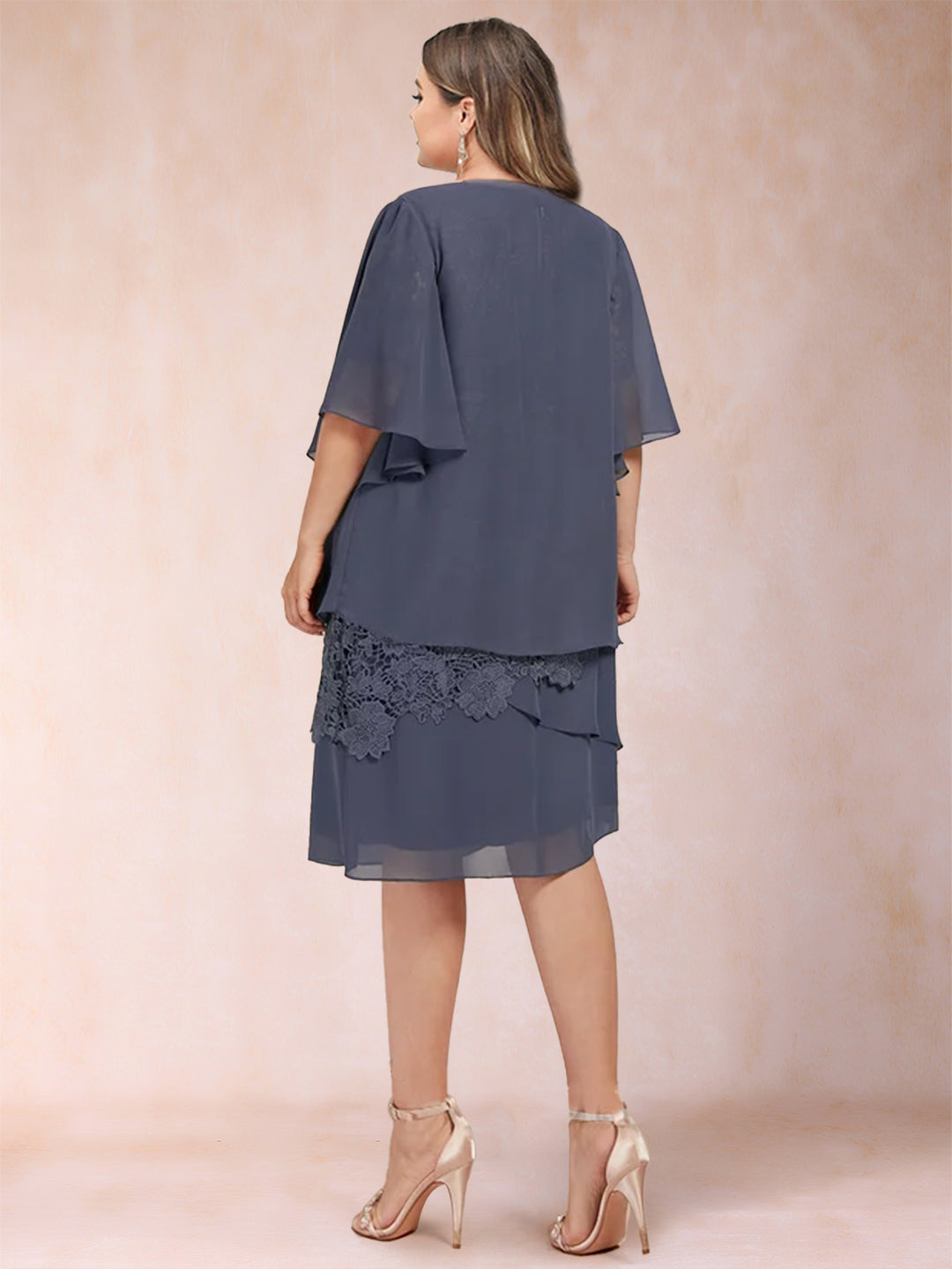 Sheath/Column Scoop Half Sleeves 2 Pieces Plus Size Mother of the Bride Dresses with Applique &amp; Jacket
